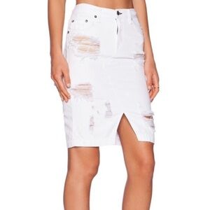 Rag & Bone Destroyed Distressed White Denim Pencil Skirt